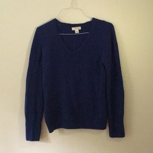 Navy Blue Cashmere V-Neck Sweater